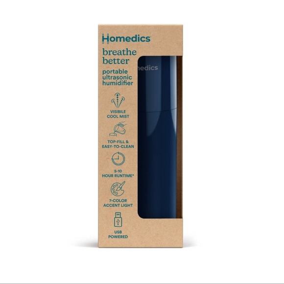HoMedics Portable Ultrasonic Humidifier Travel Personal Cool Mist 4 Small Rooms - Picture 1 of 15